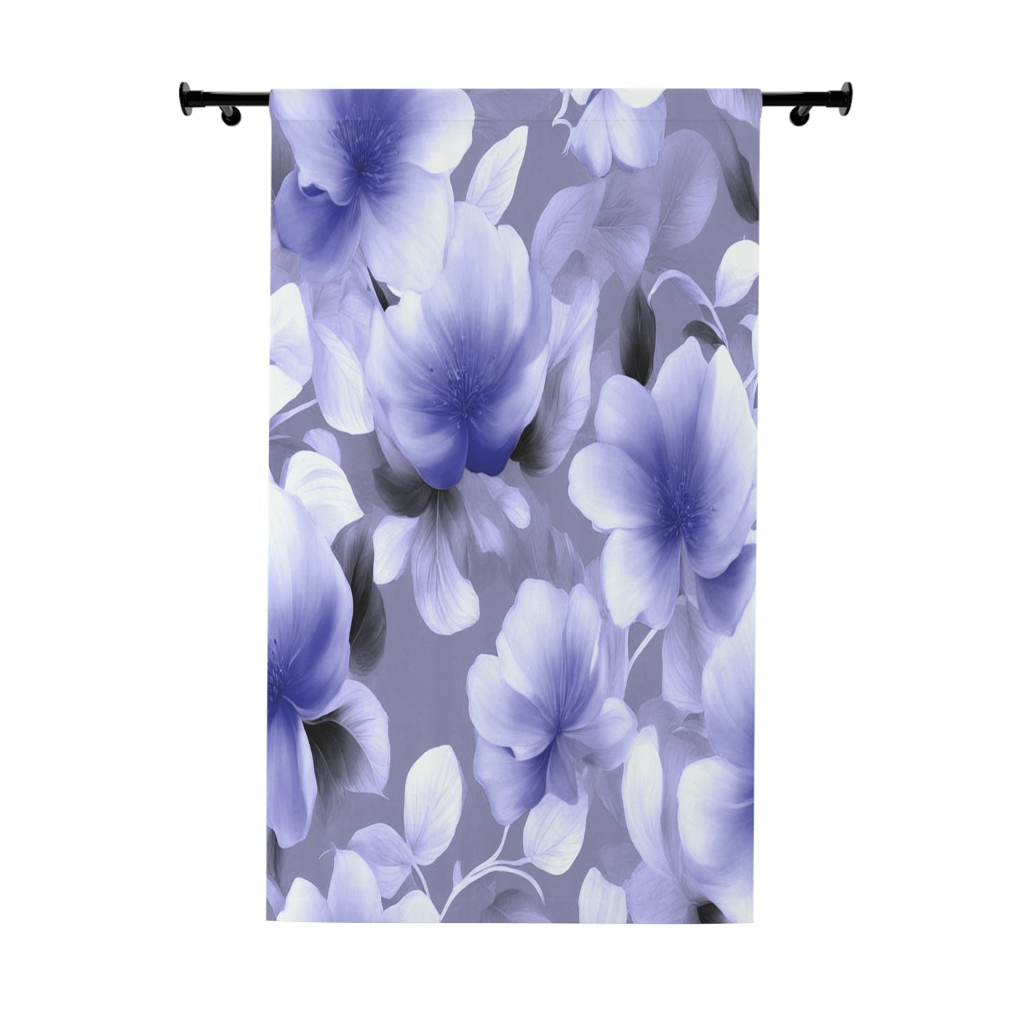 Indigo Blossom Floral Bunch Window Curtain, 50" x  84", blackout