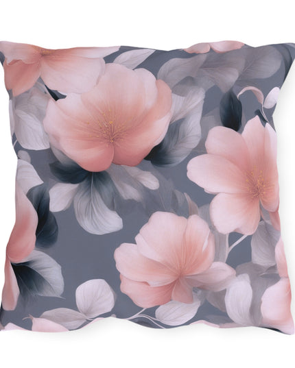 Peach and Blue Gray Floral Bunch 20" x 20" Outdoor Pillow
