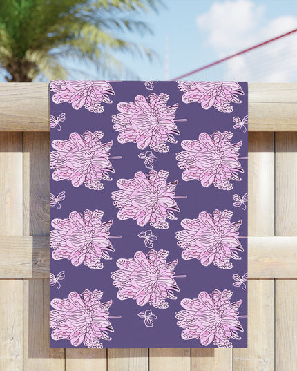 Magenta Floral Butterflies Beach Towel, 24" x 44"