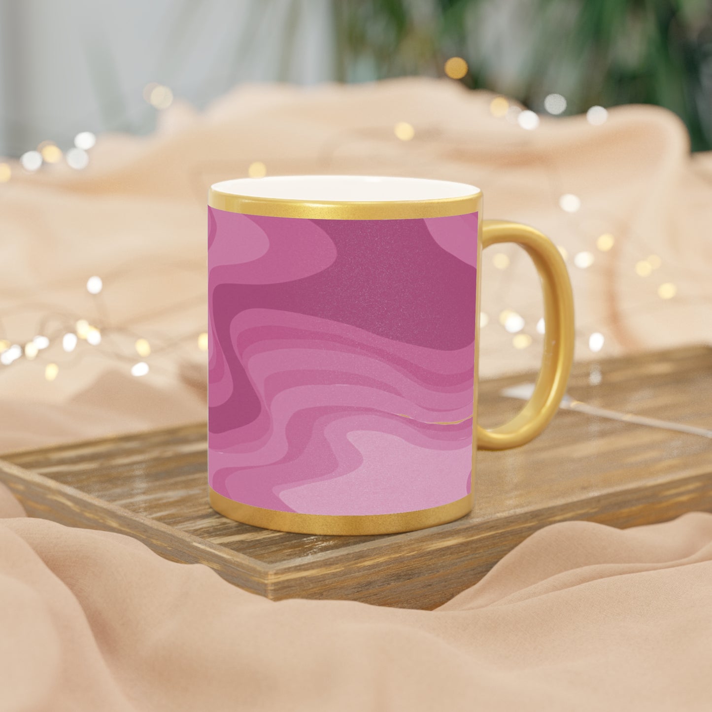 Pinky Mauve Wavey 11 oz Metallic Mug (Silver\Gold)
