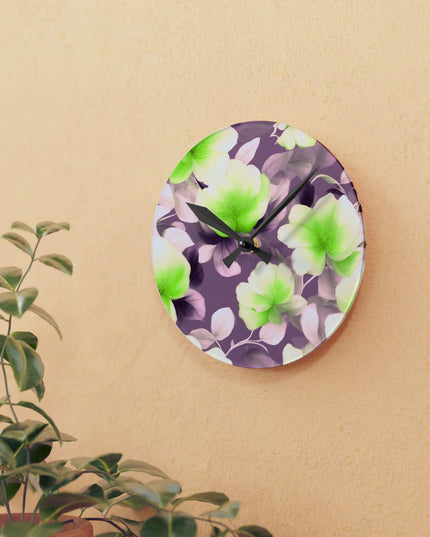 Lime Lavender Floral Bunch Acrylic Round Wall Clock, 8" x 8"