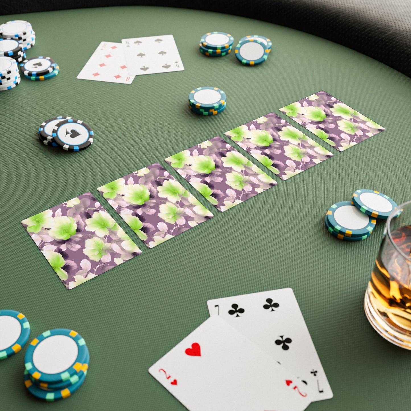 Lime Lavender Floral Bunch Poker Cards