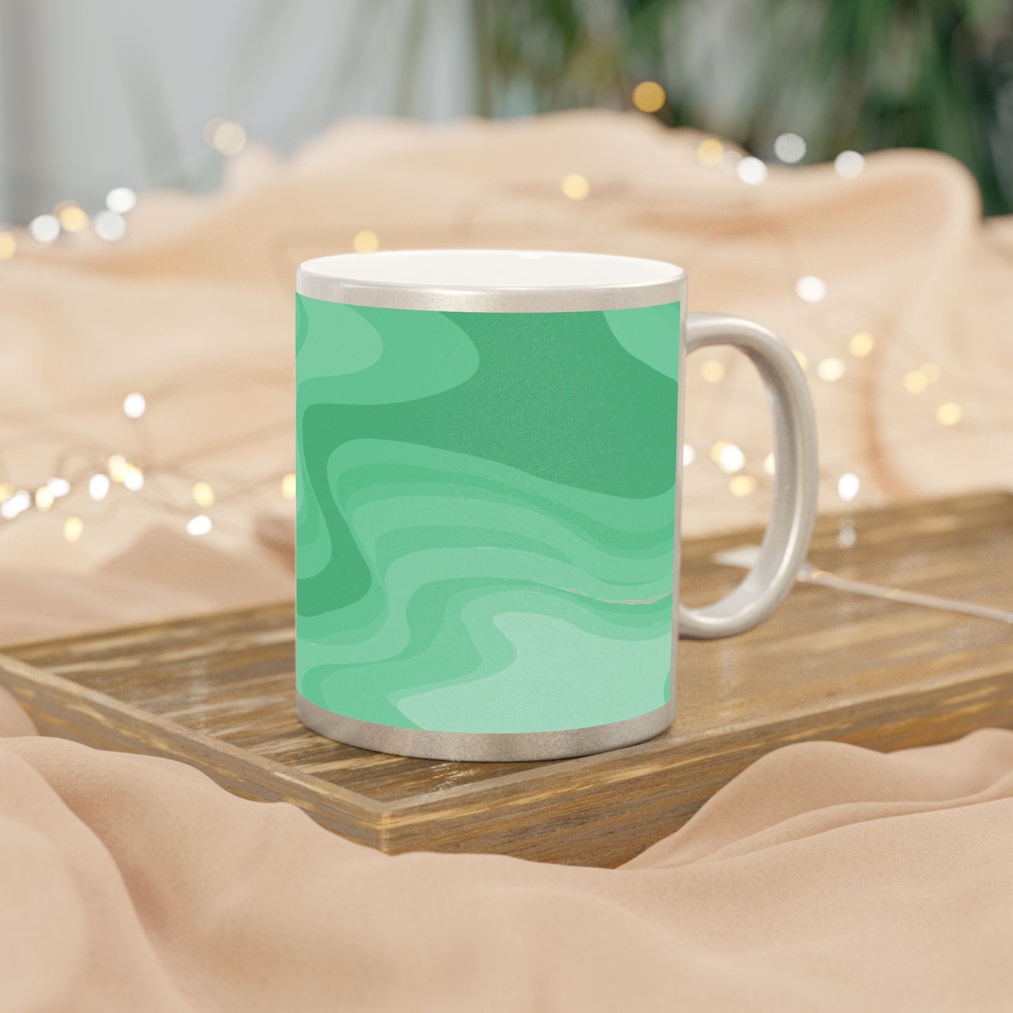 Mint Green Wavey 11 oz Metallic Mug (Silver\Gold)