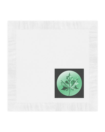 Mint Green Maple Leaf White Coined Napkins, 4.8" x 4.8"