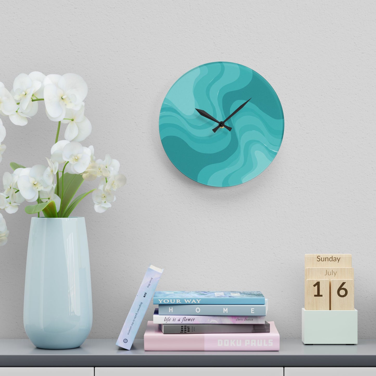 Tif Green Wavey 10.75" x 10.75" Round or Square Acrylic Wall Clock