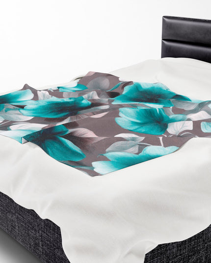 Tif Green Gray Floral Bunch Velveteen Plush Blanket, 50" x 60"