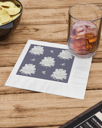 White Floral Butterflies White Coined Napkins, 6.5" x 6.5"