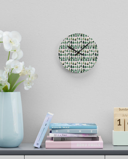 Mini Vintage Green Trees Acrylic Round Wall Clock, 8" x 8"