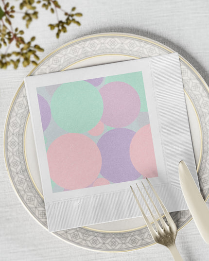 Pastel Peach and Soft Green Patches White Coined Napkins, 6.5" x 6.5"