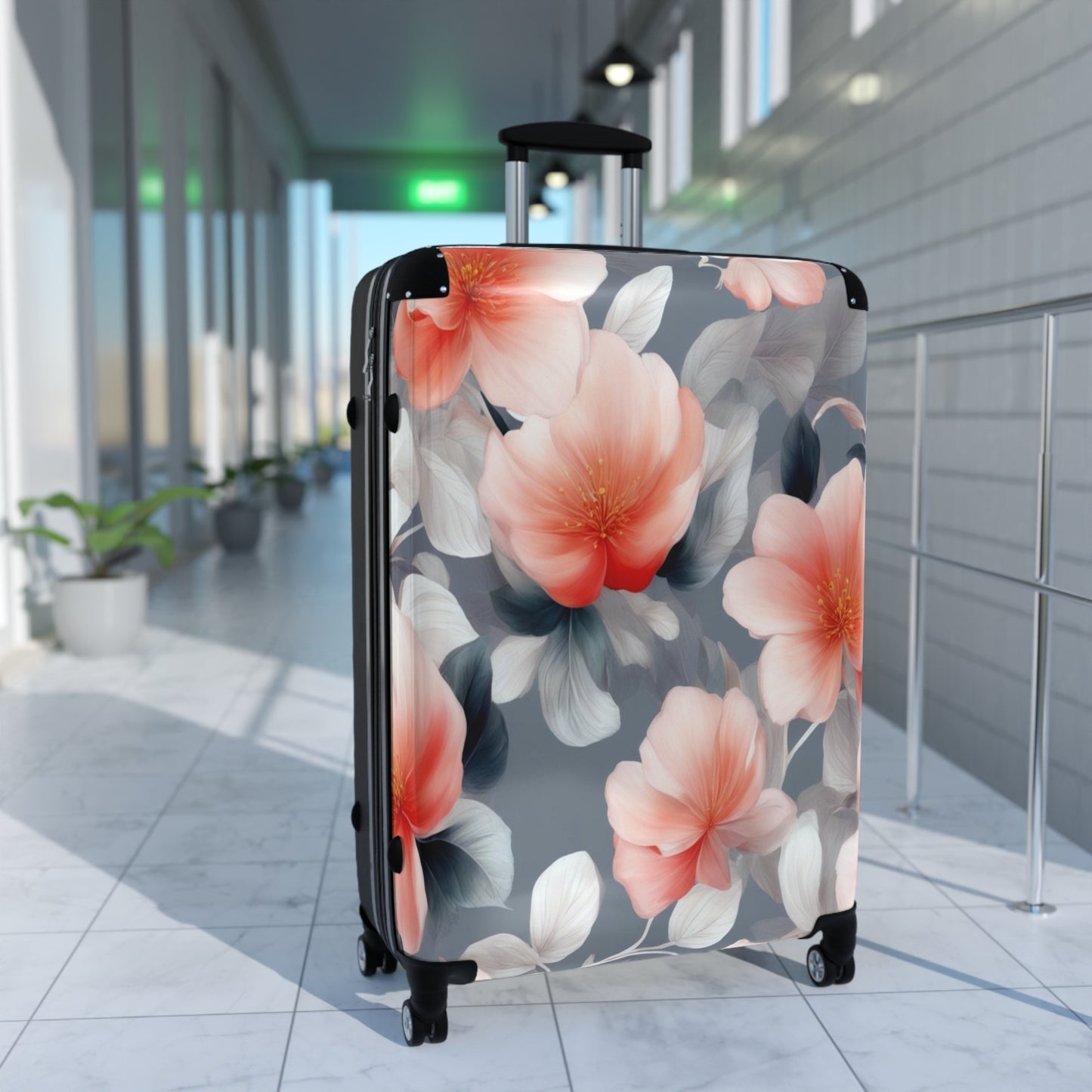 Red Blossom Floral Bunch Large Suitcase with built in lock, 4 double-wheels, telescopic handle, and ABS back hard-shell