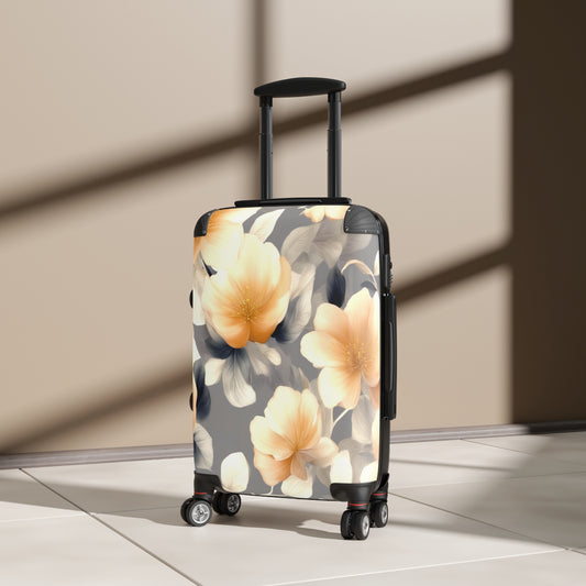 Soft Blossom Floral Bunch Small Suitcase with built in lock, 4 double-wheels, telescopic handle, and ABS back hard-shell