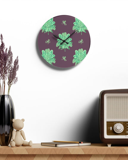 Mint Green Floral Butterflies Acrylic Wall Clock, Round or Square, 10.75" x 10.75"