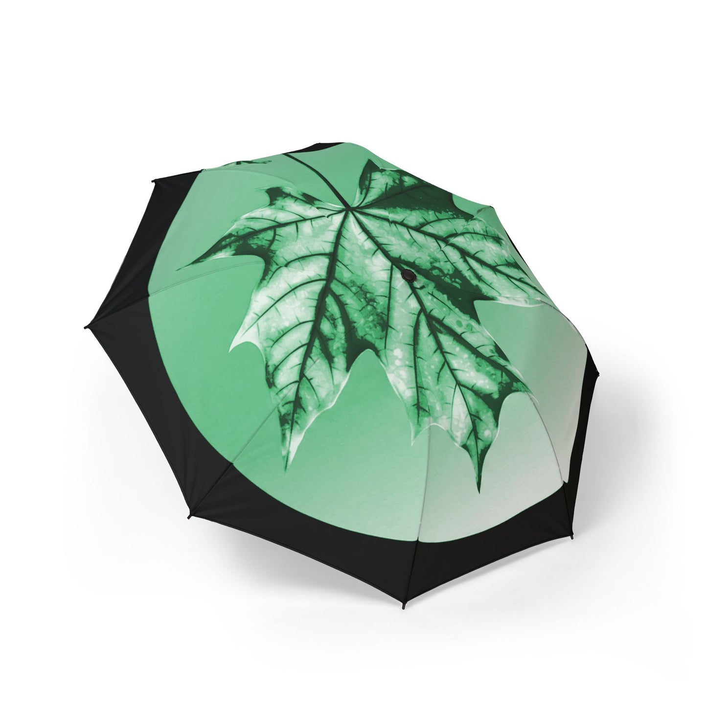Mint Green Maple Leaf Foldable Umbrella - Compact & Chic