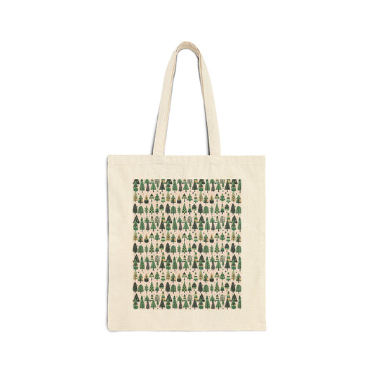 Mini Vintage Green Trees Cotton Canvas Tote Bag