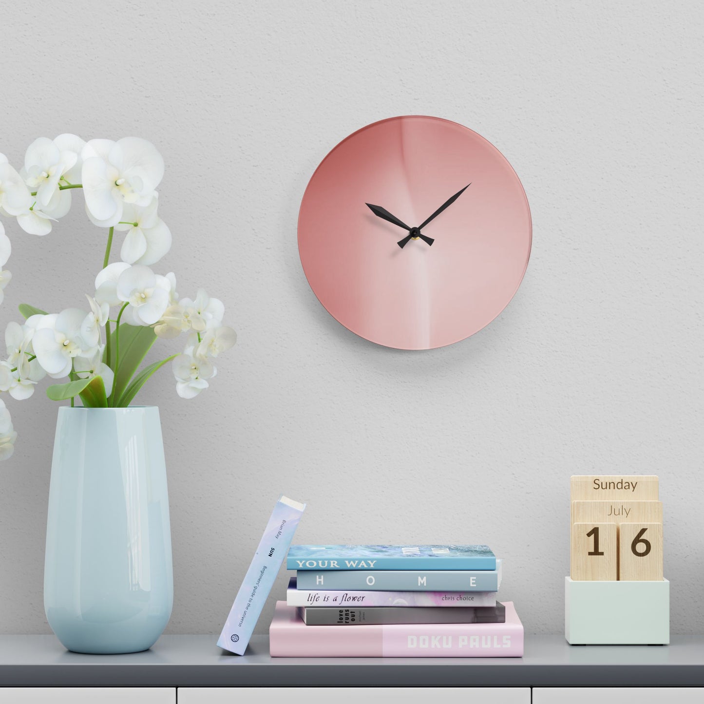 Rose Red Fade Acrylic Wall Clock, Round or Square, 10.75" x 10.75"