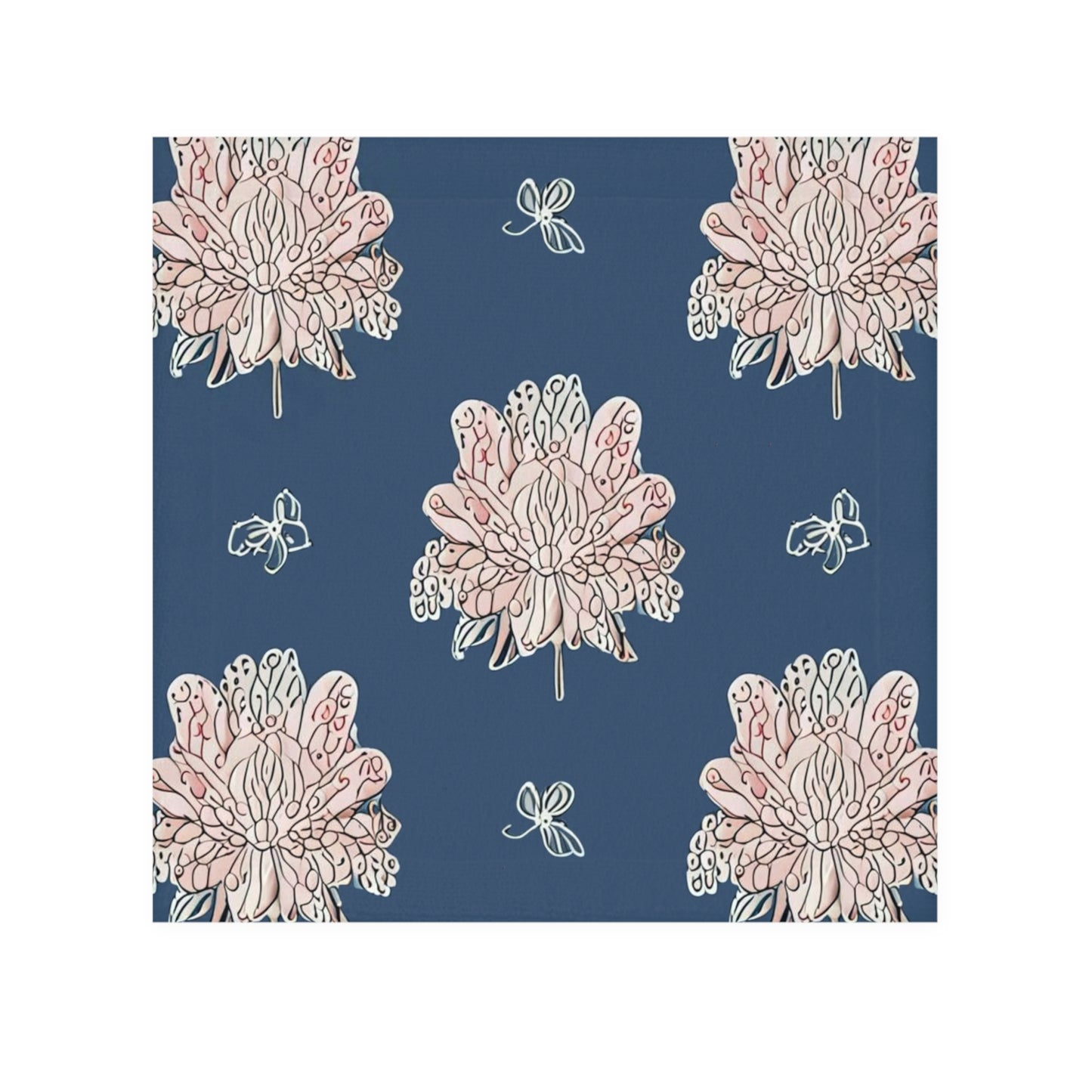 Rose White Floral Butterflies Face Towel, 13" x 13"