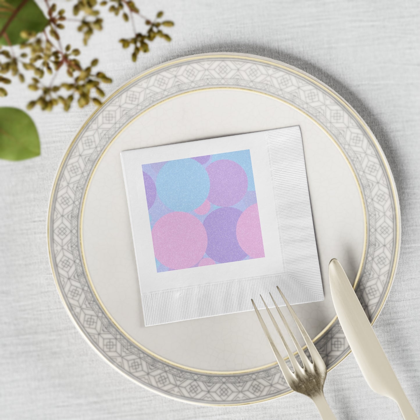 Pastel Purple and Mauve Patches White Coined Napkins, 4.8" x 4.8"