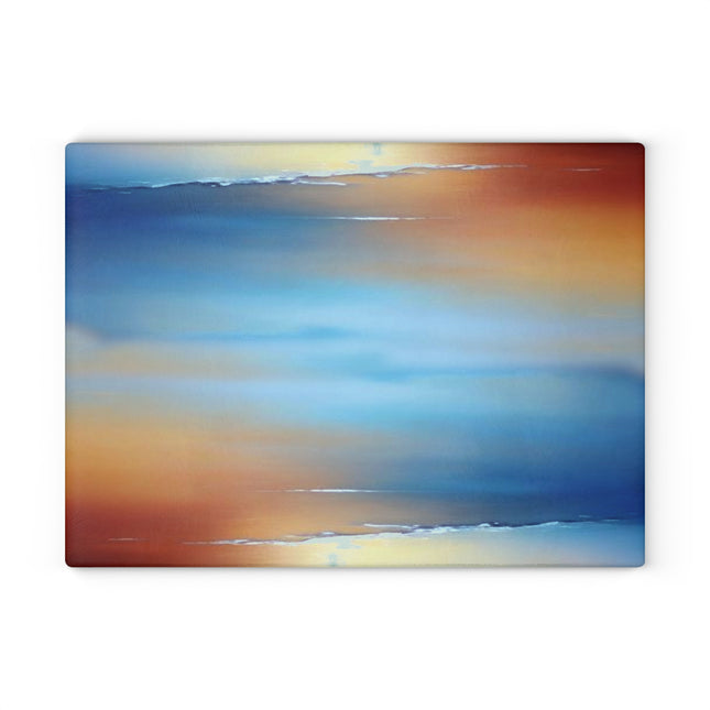 Blue Sea Red Orange Fog Glass Cutting Board, 11" x 15"