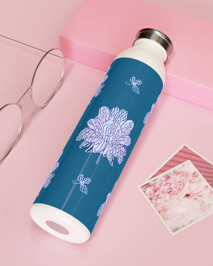 Lavender Floral Butterflies Slim Water Bottle, 20 oz White
