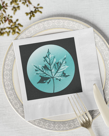 Tif Green Maple Leaf White Coined Napkins, 6.5" x 6.5"