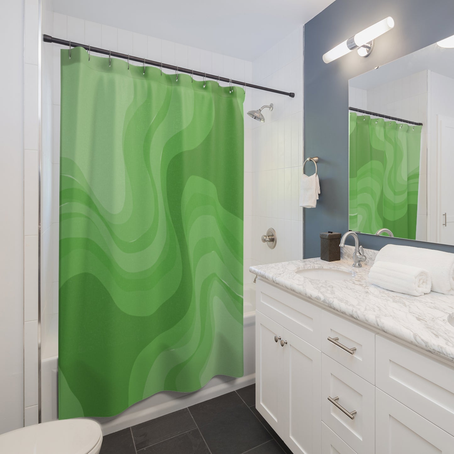 Greenie Meanie Wavey Shower Curtains, 71" x 74"