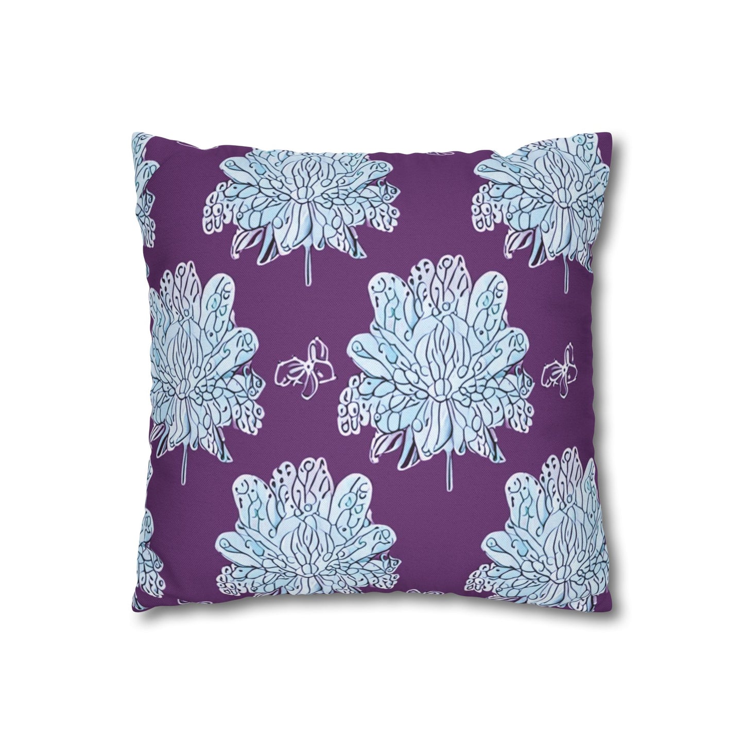 Blue Floral Butterflies Spun Polyester Square Pillowcase, 14" x 14"