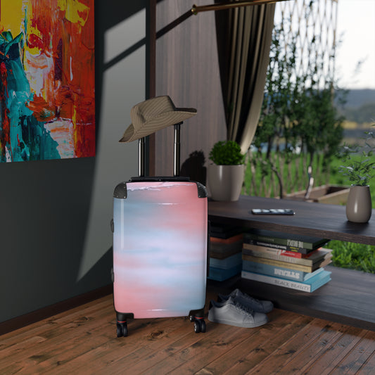 Gray Sea Pink Fog Small Suitcase with built in lock, 4 double-wheels, telescopic handle, and ABS back hard-shell