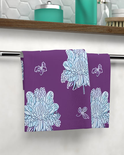 Blue Floral Butterflies Face Towel, 13" x 13"