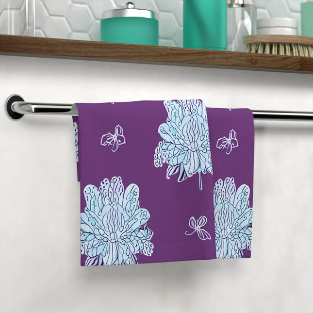Blue Floral Butterflies Face Towel, 13" x 13"
