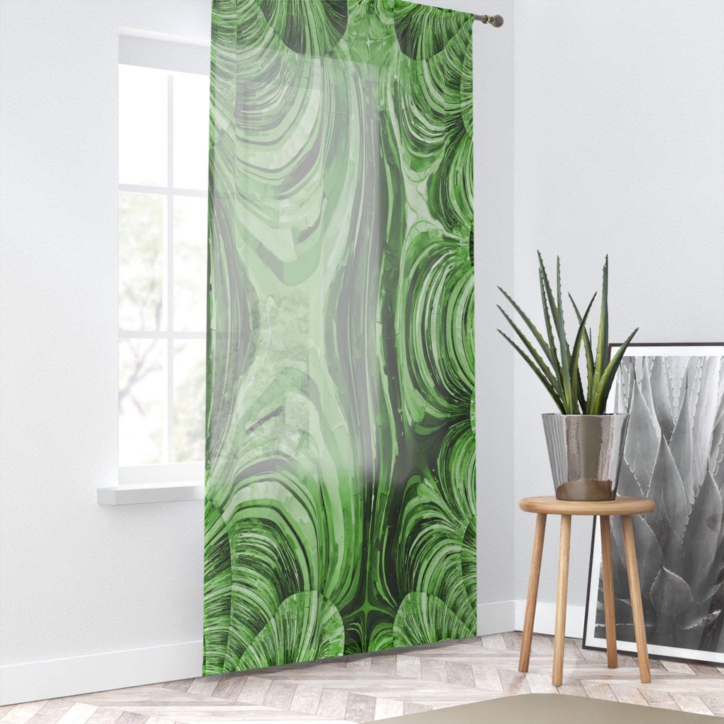 Uzi Spiral Mint Pastel Sheer Window Curtain, 50" x 84", partially transparent