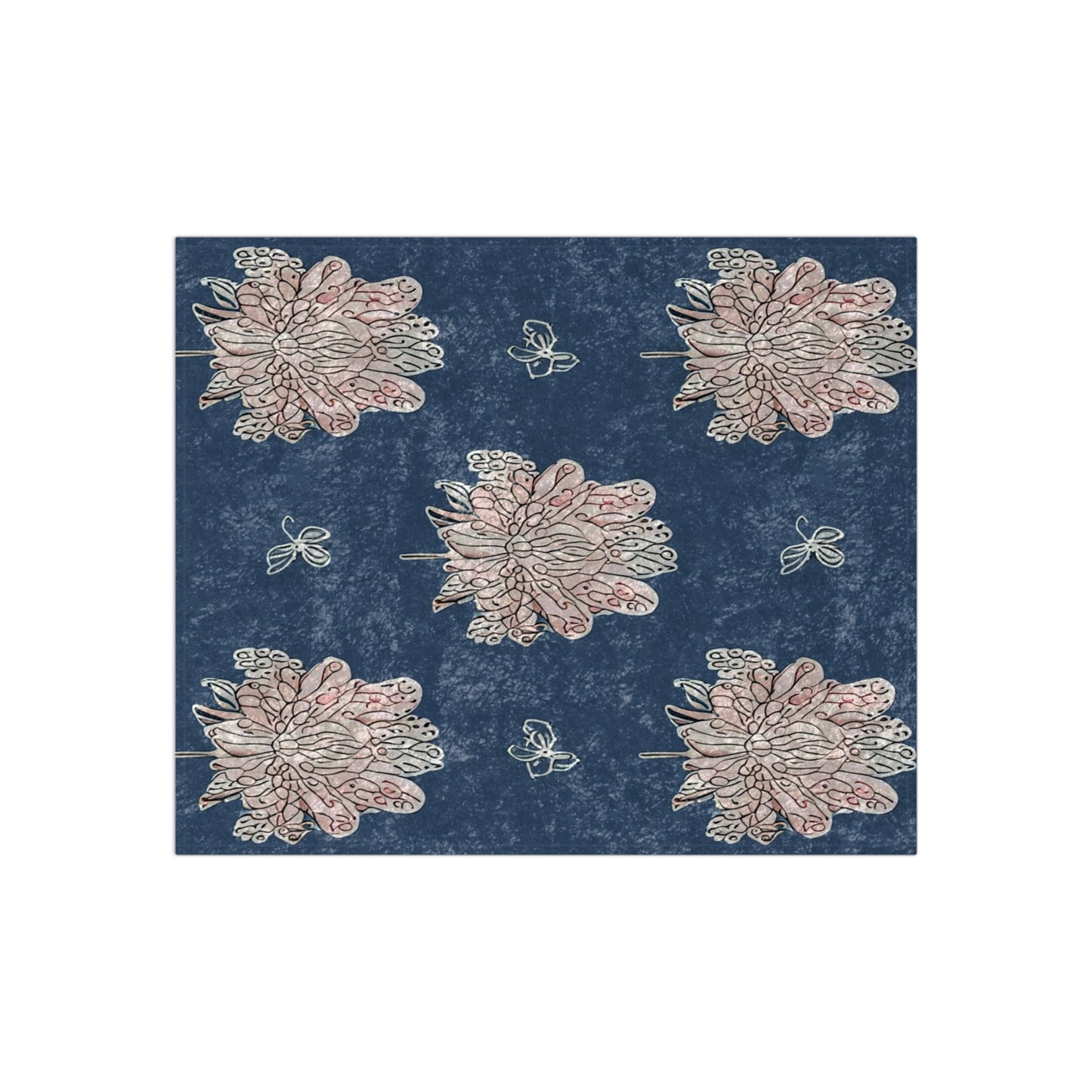 Rose White Floral Butterflies 50" x 60" Crushed Velvet Blanket