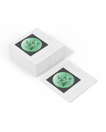 Mint Green Maple Leaf White Coined Napkins, 4.8" x 4.8"