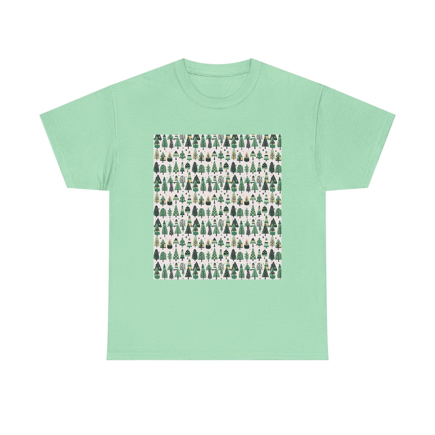 Mini Vintage Green Trees Unisex Heavy Cotton Tee, Medium