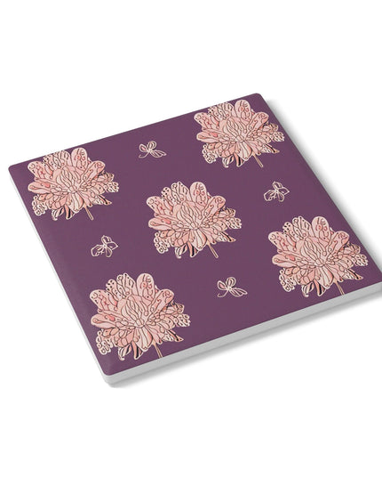 Pink Floral Butterflies 4" x 4" Square Ceramic Coaster