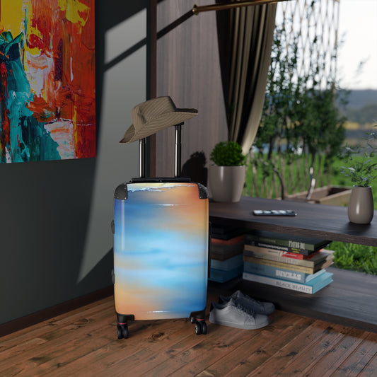 Blue Sea Red Orange Fog Small Suitcase with built in lock, 4 double-wheels, telescopic handle, and ABS back hard-shell