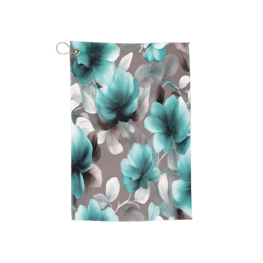 Tif Green Gray Floral Bunch Golf Towel, 16" x 24"