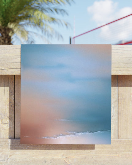 Blue Sea Peach Fog Beach Towel, 18" x 27"