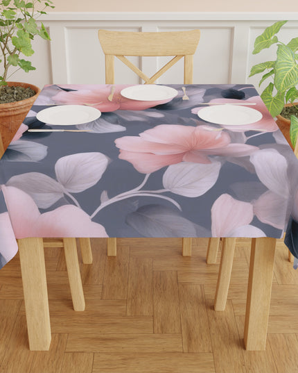 Peach and Blue Gray Floral Bunch Tablecloth, 55" x 55"
