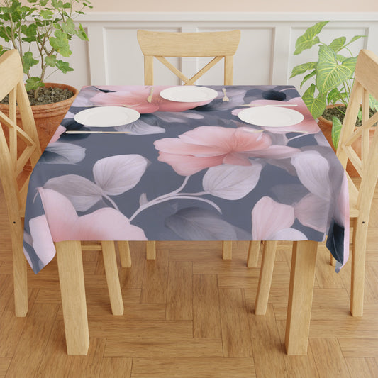 Peach and Blue Gray Floral Bunch Tablecloth, 55" x 55"