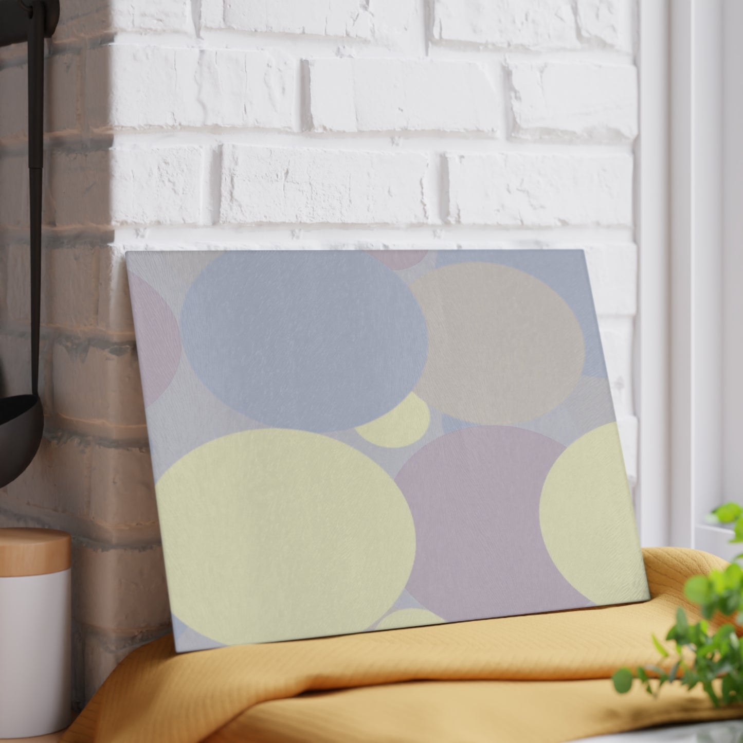 Pastel Soft Blue and Soft White Patches 8" x 11" Glass Cutting Board