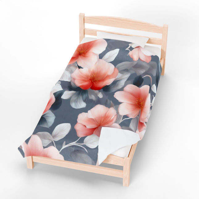 Red Blossom Floral Bunch Velveteen Plush Blanket, 60" x 80"