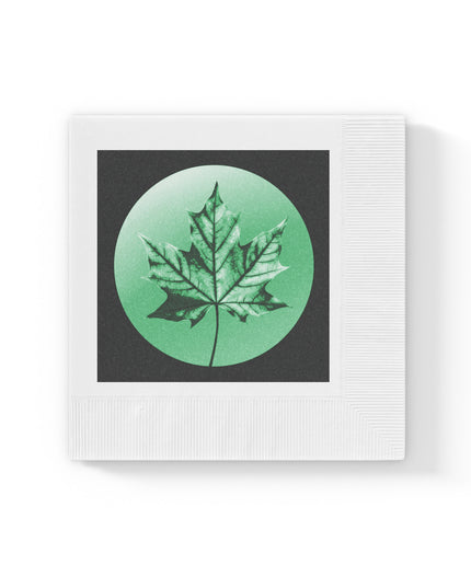 Mint Green Maple Leaf White Coined Napkins, 6.5" x 6.5"