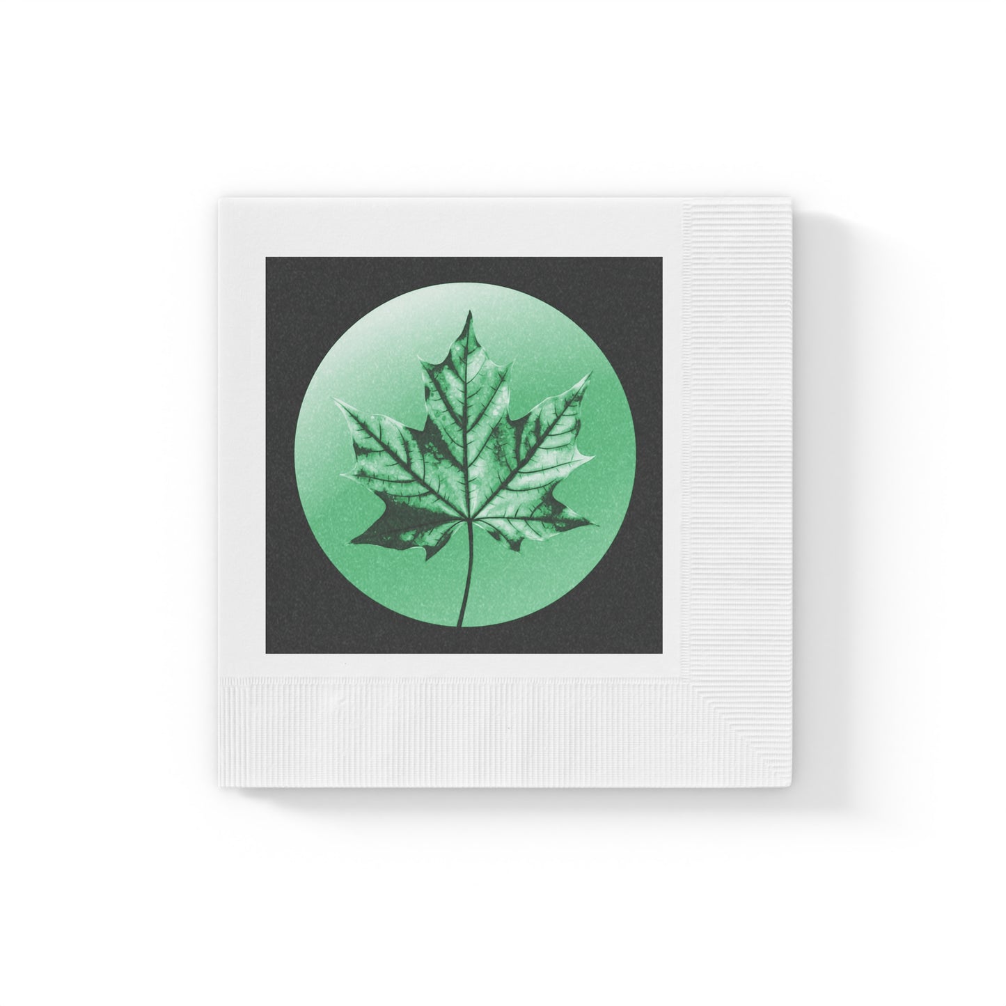Mint Green Maple Leaf White Coined Napkins, 6.5" x 6.5"