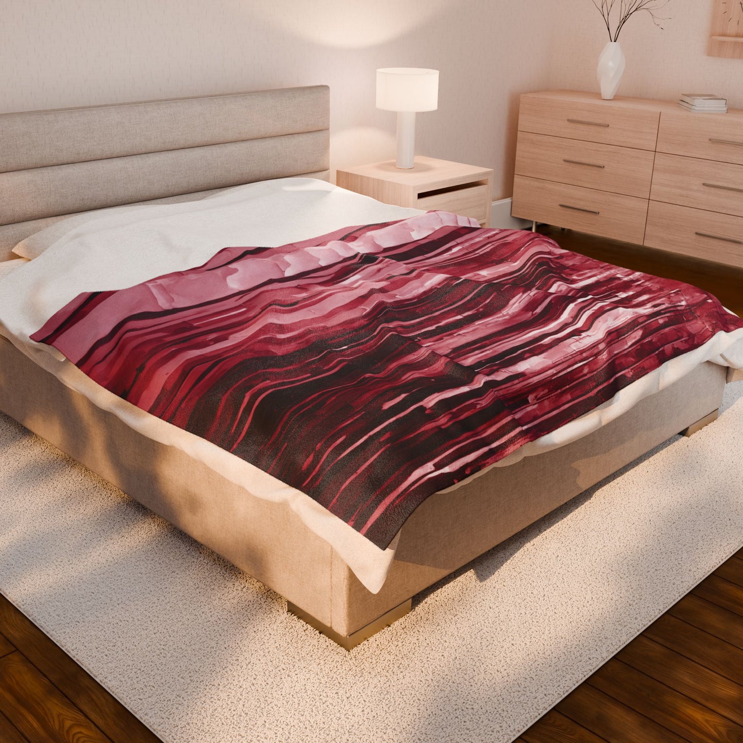Striped Ruby Velveteen Plush Blanket, 60" x 80"