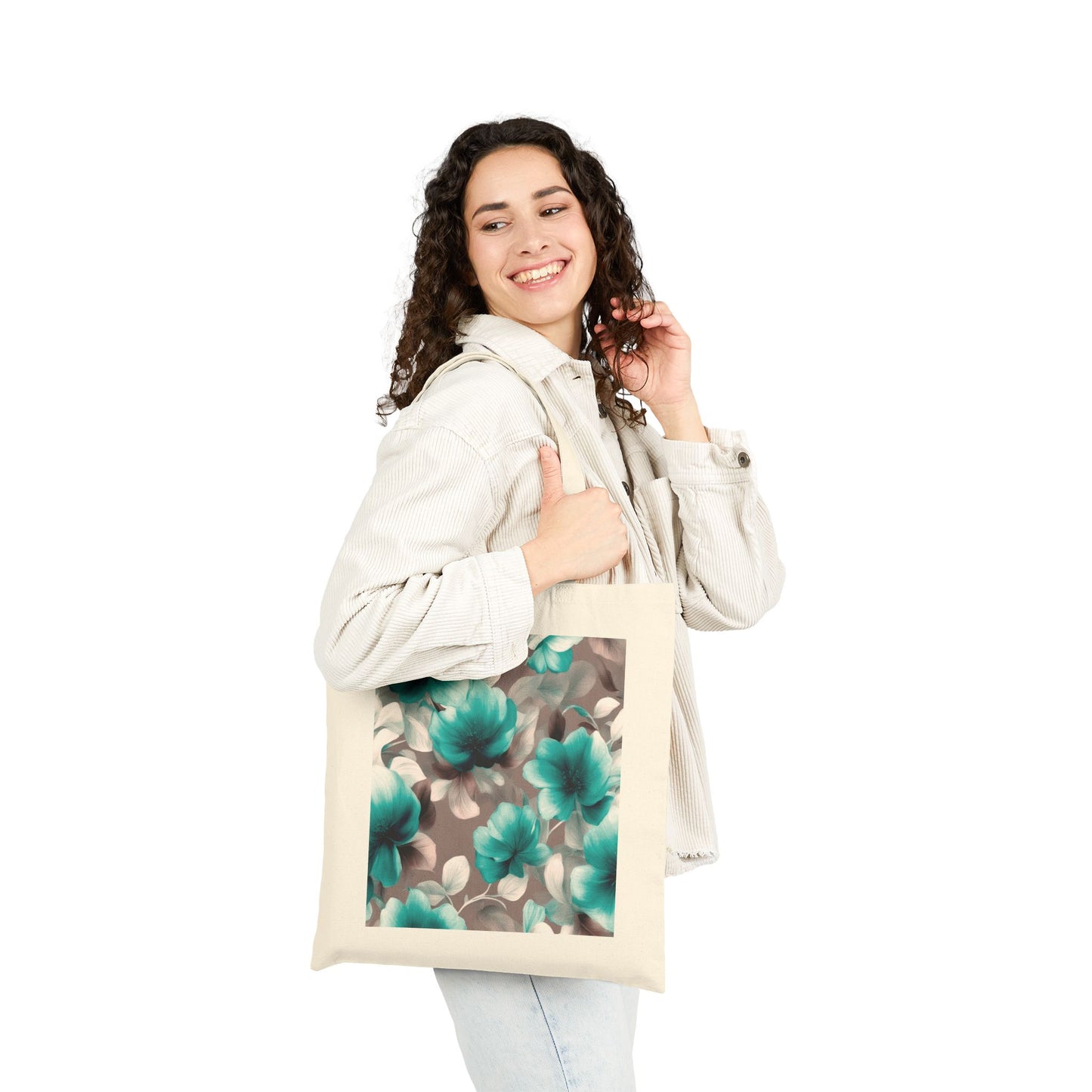 Tif Green Gray Floral Bunch Cotton Canvas Tote Bag