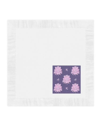 Magenta Floral Butterflies White Coined Napkins, 4.8" x 4.8"