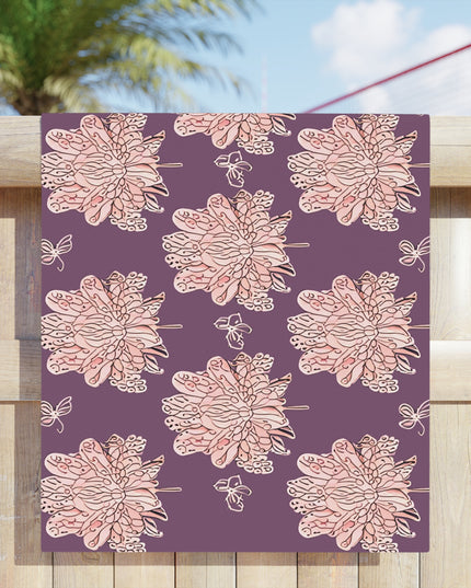 Pink Floral Butterflies Beach Towel, 30" x 60"