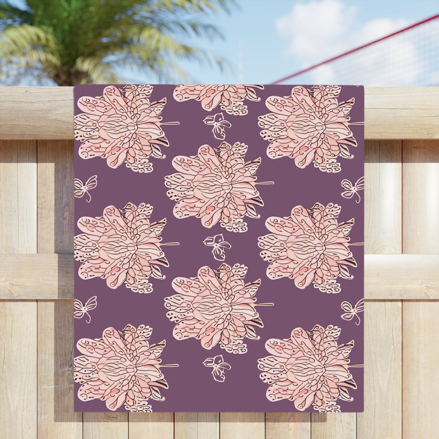 Pink Floral Butterflies Beach Towel, 30" x 60"
