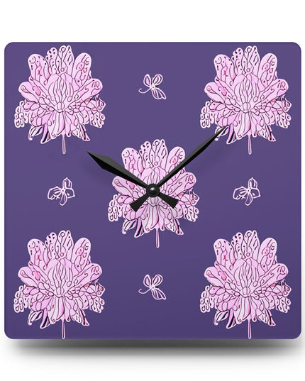 Magenta Floral Butterflies Acrylic Wall Clock, Round or Square, 10.75" x 10.75"