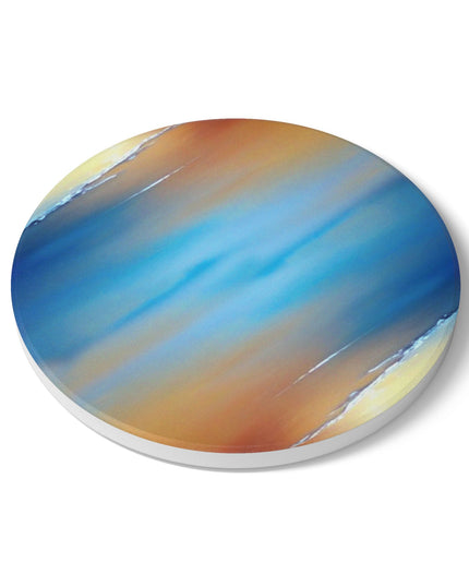 Blue Sea Red Orange Fog 4" x 4" Round Ceramic Coaster